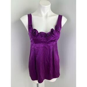 Rebecca Taylor Silk Tunic Top With Rosette Neckline in Amethyst Y2K Coquette
